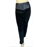 Alice + Olivia BLACK CORDUROY CROPPED FLARE LEG PANTS WITH LEATHER TRIM (6) Photo 1