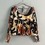 NWT De Loreta Morena El Pueblo Geometric Tan Ballon Sleeve Cotton Blouse Brown Size XS Photo 1