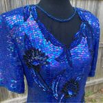 Vintage 80’s Stenay Blue Silk Beaded Sequin Floral Top Photo 9