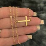 18K Gold Plated Sideways Cross Necklace – Minimalist Horizontal Pendant Chain Photo 3