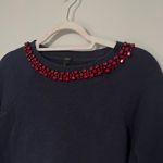 J.Crew Navy Blue Maroon Beaded Crewneck Sweater Photo 6