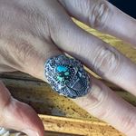 Natural Blue Moon Turquoise Sterling Silver Cowboy Ring Size 8 Photo 3