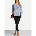 ✨2xHP✨Shirred Off The Shoulder Tie Cuff Blouse✨ White Size M Photo 1