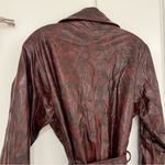 NEW Burgundy Leather Trench Coat with Tie Black Size L Photo 8