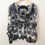 Free People | Kanuk Hoodie Black White Floral Boho Wide Sleeve Hood | Medium Photo 5