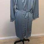 Women Satin Robe Silky Bridesmaid Robe Wedding Party Soft Kimono Bathrobe Blue Size L Photo 2