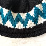 Handmade  Crochet Knit Beanie Winter Hat Black White Blue Chevron Design OS Adult Photo 1