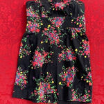 Free People  Poison Apple Black Floral Mini Dress Strapless Shirred Pleated 6‎ Photo 0