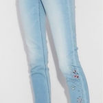 EXPRESS Super High Waisted Embellished Ripped Ankle Leggings Jeans Size 2 Short Photo 0