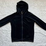 Juicy Couture Y2K Velour Zip Up Hooded Jacket Size M Black Logo Embellished Photo 0