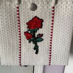 Handmade Handwoven Mexican Tote Bag with Red Rose Embroidery –White Plastic Photo 1