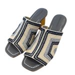 Bernardo  Beatriz Woven Slide‎ Sandals Square Toe Block Heel Beige Blue Size 10 Photo 1