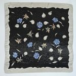Vintage Satin Floral Scarf Black Blue Square Neck Head Bandana Kerchief Silver Photo 2