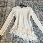 Theory cream fringe asymmetric long sleeve boho knit wool sweater M Photo 2