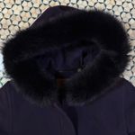 Sachi Collection Wool Cashmere Blend Coat Fox Fur Hood Women's S Navy Blue EGP Photo 4