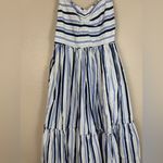 J.Crew Shirting Stripe Cotton Tiered Maxi Dress in Multi Blue size 2 $128 Photo 7