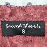 Sacred Threads Poncho Tunic Boho Embroidered Tribal Belted Burgundy Size Small Photo 5