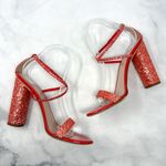 Giuseppe Zanotti Tara Glitter Strappy Leather Block Heel Sandals Red Orange 40 Photo 3