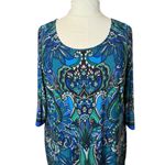 Catherines Catherine’s Green Blue Boho Midi Shift Dress 1X  Artsy Stretch Bohemian Floral Photo 1