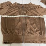 OLIVIA GREY Taupe Brown Gathered Bomber Jacket Chic & Cozy Size Small Photo 3