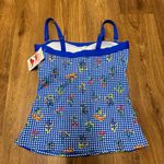Lands' End  Womens Blue Floral Gingham Strapless Tankini Swim Top Size 2 NEW Photo 1