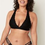 PINK - Victoria's Secret PINK Victoria’s Secret Black Lace Strappy Back Halterneck Bralette Photo 3