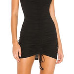 superdown  Mini Dress S Black Ruched Drawstring T Shirt Short Sleeve Bodycon Cute Photo 0
