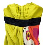 Kay Unger Y2K Dress 14 Chartreuse Yellow Strapless Silk Floral Pleated Cocktail Photo 3