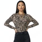 ASOS Design Zebra Print Ruched Bodysuit Womens 14 Tan Black Glam Night Out Y2K Photo 0