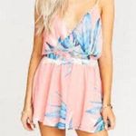 Show Me Your Mumu pink blue floral Olympia wide leg shirt romper size medium Photo 2