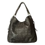 G.I.L.I Gray Croc Embossed Genuine Leather Satchel Handbag. Photo 2