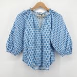 Vineyard Vines Vineyard‎ Vines Island Ocean Breeze Seastitch Block Print Popover Blue Blouse XS Photo 0