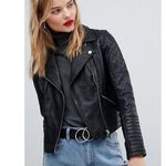 River Island Vintage Quilted Leather Moto Biker Black Jacket Size UK 12 US 8 Photo 0