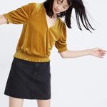 Madewell  Velvet Smocked Crossover Wrap-Style Top Blouse in Antique Gold‎ Size XL Photo 0