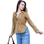 Anne Klein 70s Vintage Genuine Leather Suede Camel Western Button Down Shirt 2 Tan Photo 1