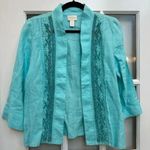 Chico's Aqua Breeze Beaded Linen Turquoise Open Jacket Cardigan Coastal Size 0 S Photo 12
