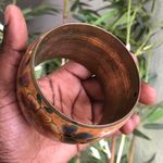 Earthy, boho, hobo, hippie, indie Vintage floral flower large metal bangle Bracelet Orange brown green gold accents. Photo 4