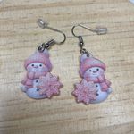 Cute Pink Snowman Dangle Drop Christmas Earrings Festive Holiday‎ Merry 1in Photo 0