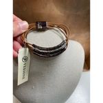 Versona NWT 5 Layered Leather Cable String Bracelet Bronze & Silver Metal Magnetic Clasp Photo 2