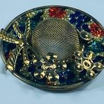 Lady's Hat Shaped Pin Brooch Multicolor Enamel Gold Tone Bow Flowers Vintage Photo 14