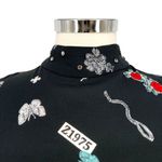 ZARA High Neck Z1975 Floral Nature Animal Print Blouse Black Size Medium Photo 2