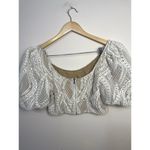 Saylor  Jenni Top Blouse Cropped White Beige Lace Zip Puff‎ Sleeve M Retail $253 Photo 5