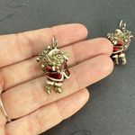 Vintage Santa Claus With Bag Clip On Earrings Enamel Shiny Christmas Photo 2
