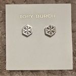 Tory Burch NWOT  Hexagon Logo Stud Earrings: Silver Plated Photo 2