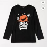 PatPat Halloween Pumpkin and‎ Fluorescent Letter Print Black Long Photo 0
