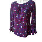 Oscar de la Renta  Jersey Knit Long Sleeve Multi Color Top, Sz M Photo 2