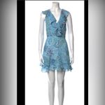 Saloni Tilly Blue Print Floral Silk Shirt Dress Sorrel Teal Bloom Womens Size 4 Photo 1
