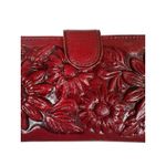 Handmade Vtg Red Tooled Leather Sunflower Womens Embossed Clutch Wallet Mexico 8" x 4" Photo 2