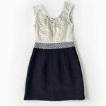 Milly Womens Lace Wool Sleeveless‎ Zip Up Mini Cocktail Dress Black White Size 2 Photo 5