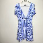 Lulus  Sun On My Side Blue‎ White Striped Tie Front Cutout Skater Dress MEDIUM Photo 4